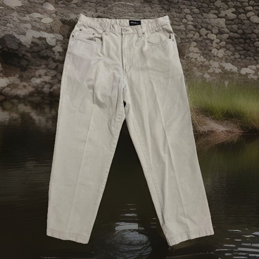 Y2K Eddie Bauer Pants Men's 38x32 Chino Canvas Workwear 5 Pocket Grunge 36x30